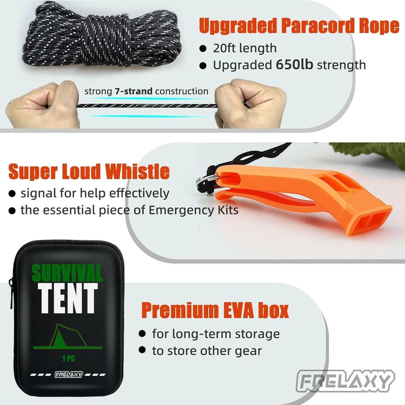Frelaxy Extra-Thick Emergency Tent, Compact Survival Tent with Whistle, Upgraded Paracord, Storage Pouch, and EVA Case, 2 Person Emergency Shelter for Backpacking, Hiking, Outdoor - Image 4